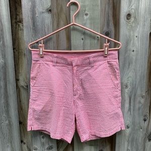 AMERICAN APPAREL- MENS RED/WHITE PINSTRIPE SHORTS